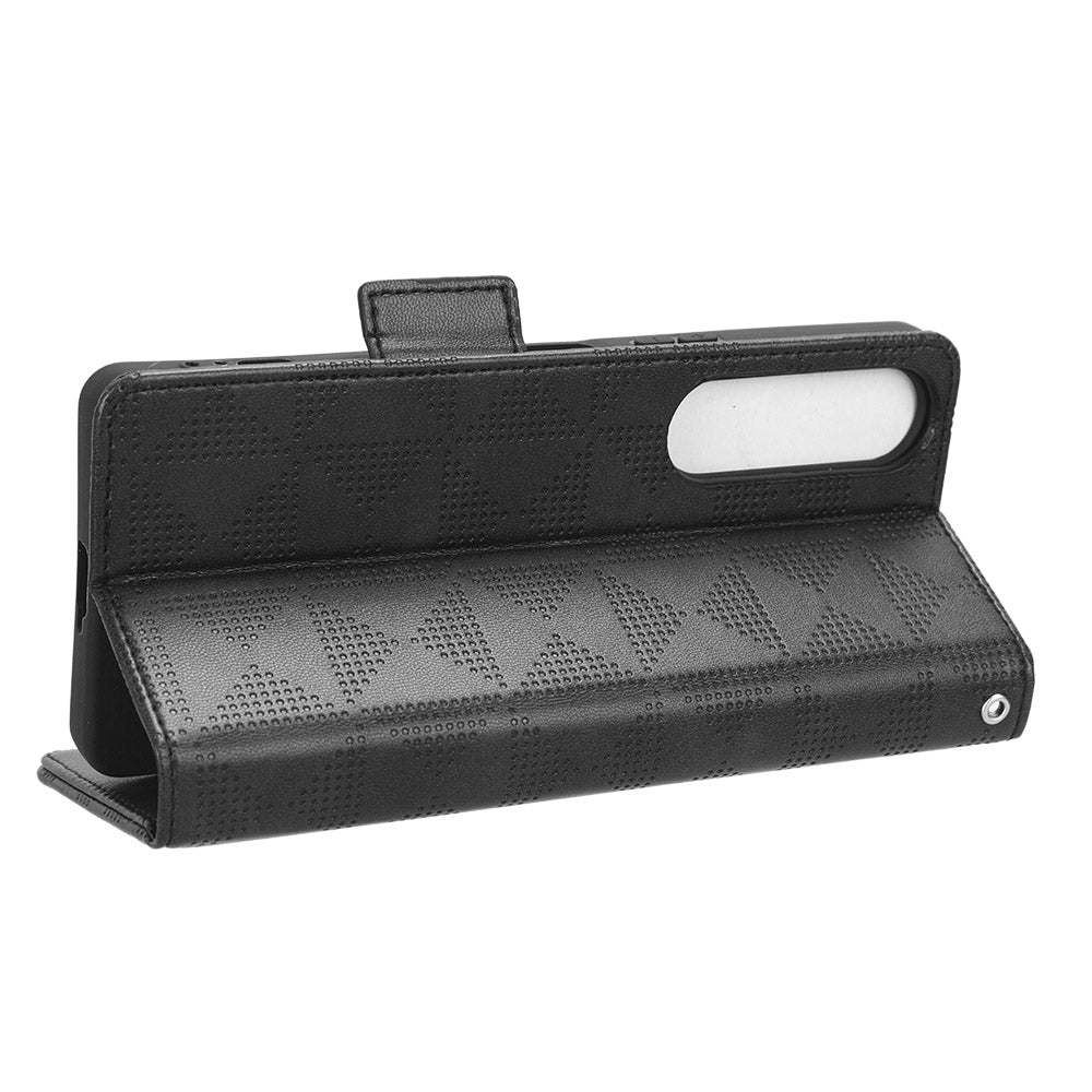 For Sony Xperia 1 V Cell Phone Cover Stand Wallet Imprinted Triangle PU Leather Phone Case