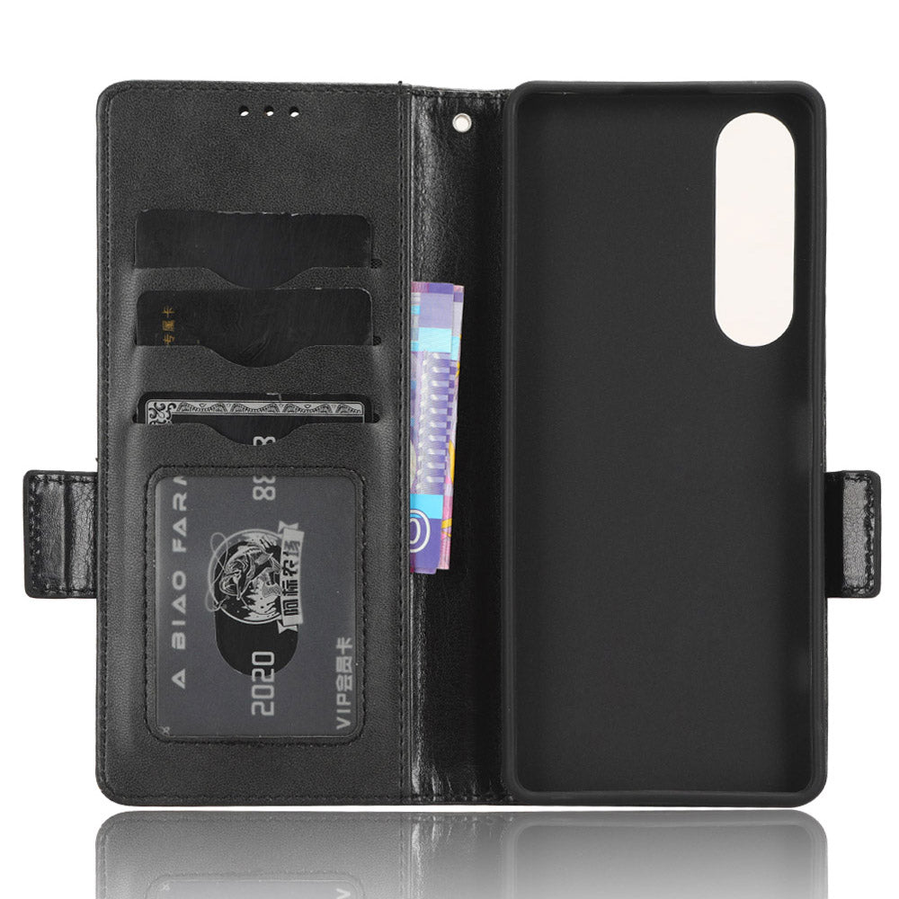 For Sony Xperia 1 V Cell Phone Cover Stand Wallet Imprinted Triangle PU Leather Phone Case