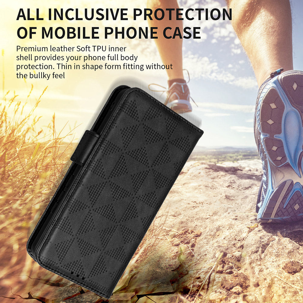 For Sony Xperia 1 V Cell Phone Cover Stand Wallet Imprinted Triangle PU Leather Phone Case