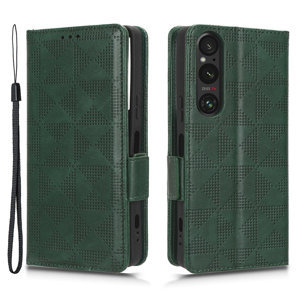 For Sony Xperia 1 V Cell Phone Cover Stand Wallet Imprinted Triangle PU Leather Phone Case