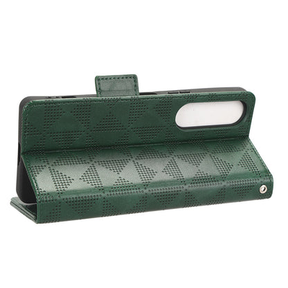 For Sony Xperia 1 V Cell Phone Cover Stand Wallet Imprinted Triangle PU Leather Phone Case