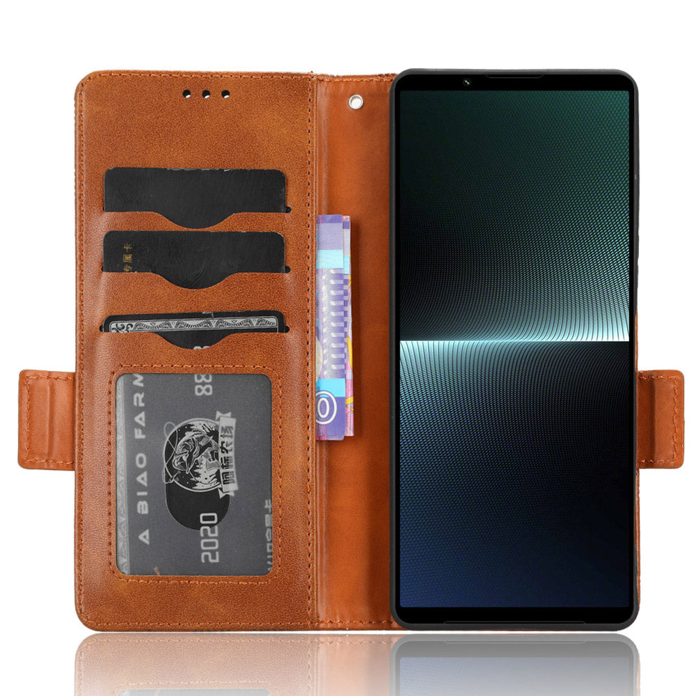 For Sony Xperia 1 V Cell Phone Cover Stand Wallet Imprinted Triangle PU Leather Phone Case