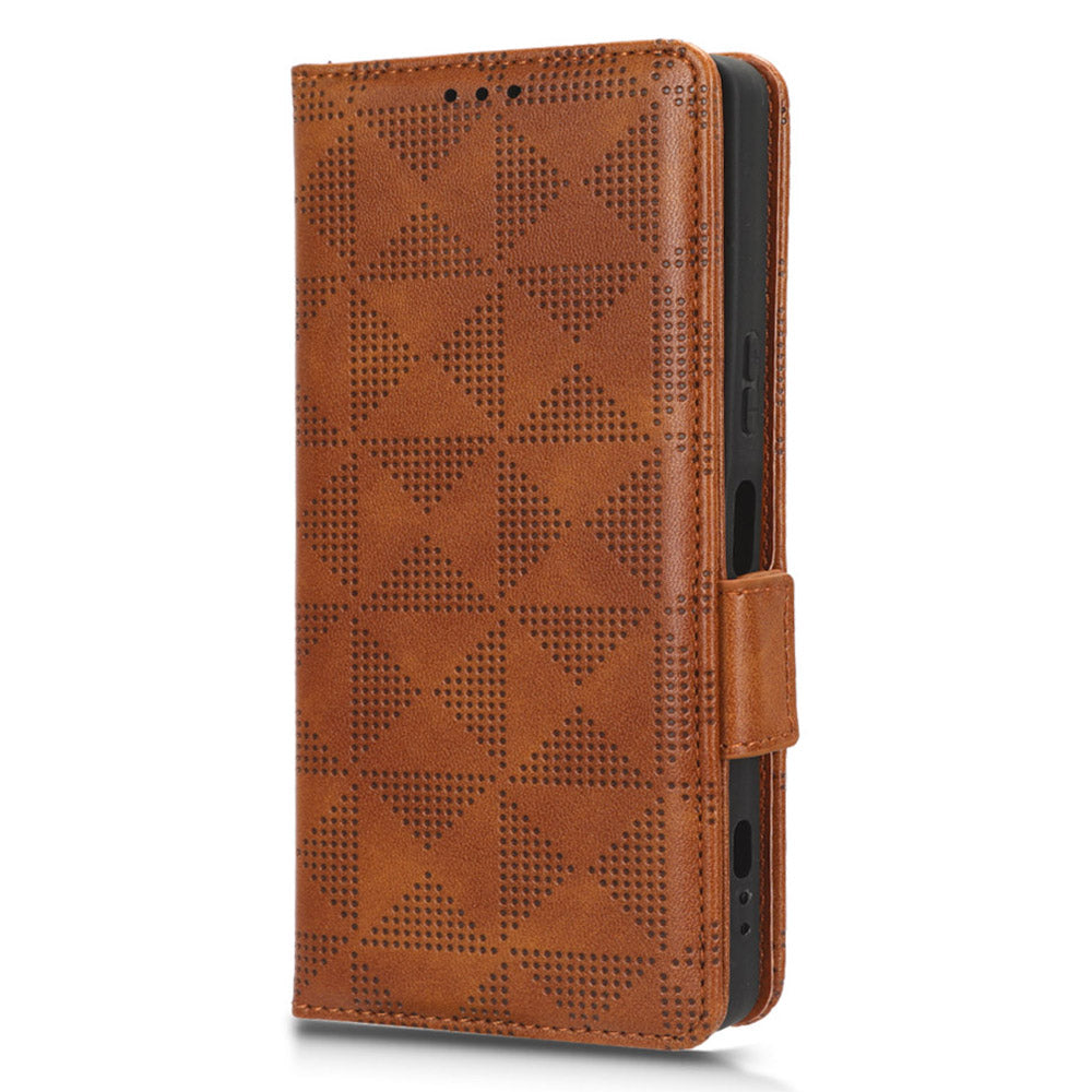 For Sony Xperia 1 V Cell Phone Cover Stand Wallet Imprinted Triangle PU Leather Phone Case