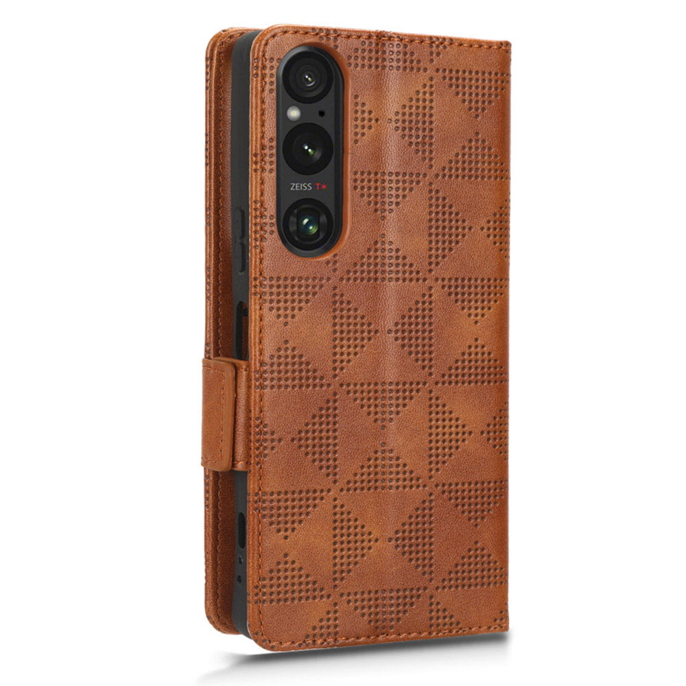 For Sony Xperia 1 V Cell Phone Cover Stand Wallet Imprinted Triangle PU Leather Phone Case