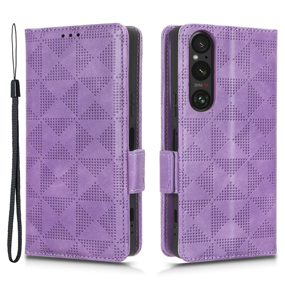 For Sony Xperia 1 V Cell Phone Cover Stand Wallet Imprinted Triangle PU Leather Phone Case