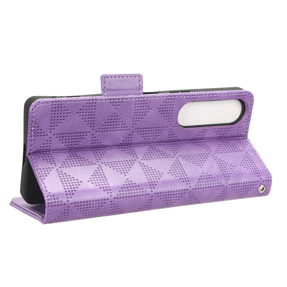 For Sony Xperia 1 V Cell Phone Cover Stand Wallet Imprinted Triangle PU Leather Phone Case