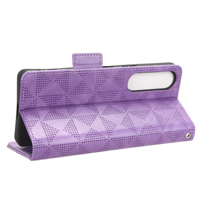 For Sony Xperia 1 V Cell Phone Cover Stand Wallet Imprinted Triangle PU Leather Phone Case