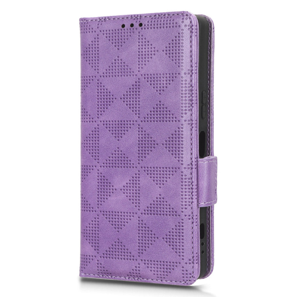 For Sony Xperia 1 V Cell Phone Cover Stand Wallet Imprinted Triangle PU Leather Phone Case