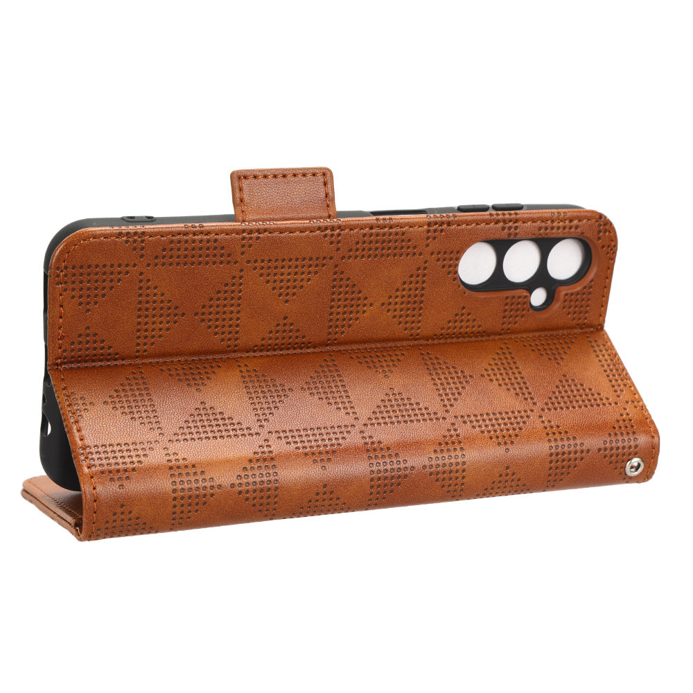 For Samsung Galaxy M54 5G / F54 5G PU Leather Wallet Phone Case Imprinted Triangle Phone Cover with Stand
