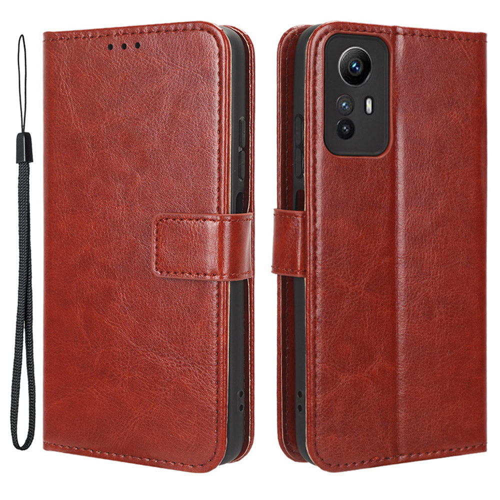 PU Leather Case for Xiaomi Redmi Note 12S 4G , Crazy Horse Texture Phone Cover with Wallet Stand