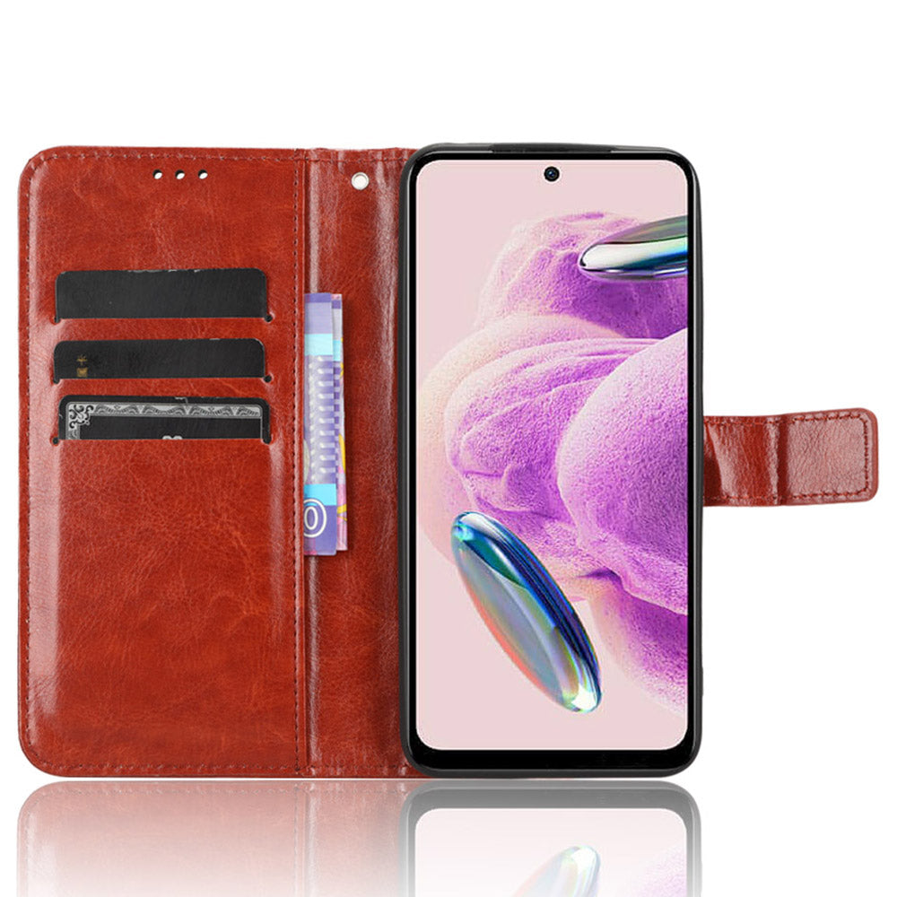 PU Leather Case for Xiaomi Redmi Note 12S 4G , Crazy Horse Texture Phone Cover with Wallet Stand