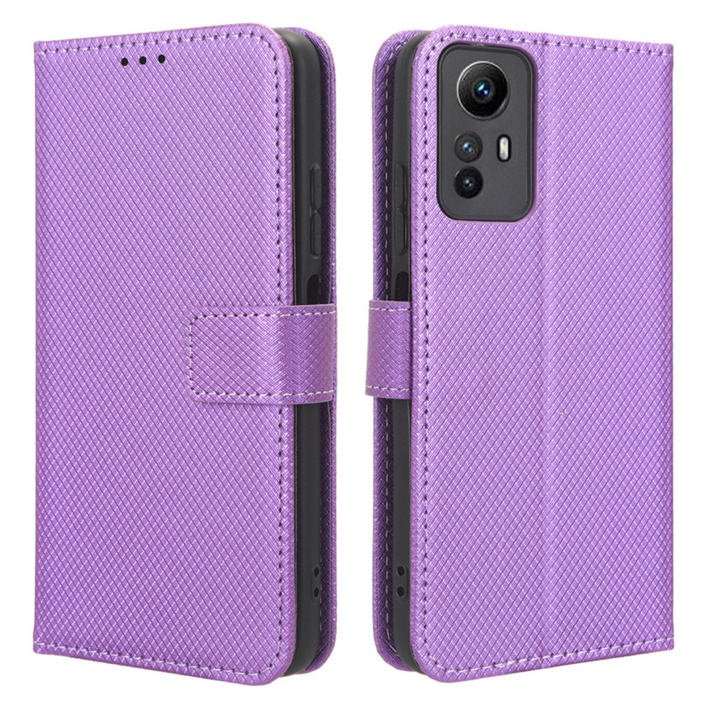 PU Leather Wallet Case for Xiaomi Redmi Note 12S 4G ,  Diamond Texture Phone Stand Cover