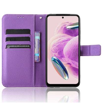 PU Leather Wallet Case for Xiaomi Redmi Note 12S 4G ,  Diamond Texture Phone Stand Cover