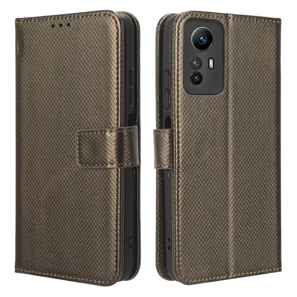 PU Leather Wallet Case for Xiaomi Redmi Note 12S 4G ,  Diamond Texture Phone Stand Cover