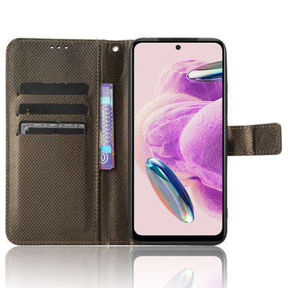 PU Leather Wallet Case for Xiaomi Redmi Note 12S 4G ,  Diamond Texture Phone Stand Cover