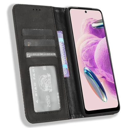 Magnetic Closing Leather Case for Xiaomi Redmi Note 12S 4G , Stand Wallet Retro Phone Cover