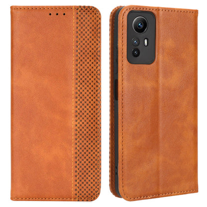 Magnetic Closing Leather Case for Xiaomi Redmi Note 12S 4G , Stand Wallet Retro Phone Cover