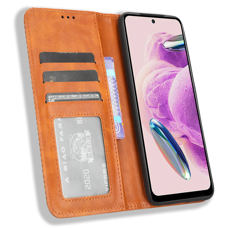 Magnetic Closing Leather Case for Xiaomi Redmi Note 12S 4G , Stand Wallet Retro Phone Cover