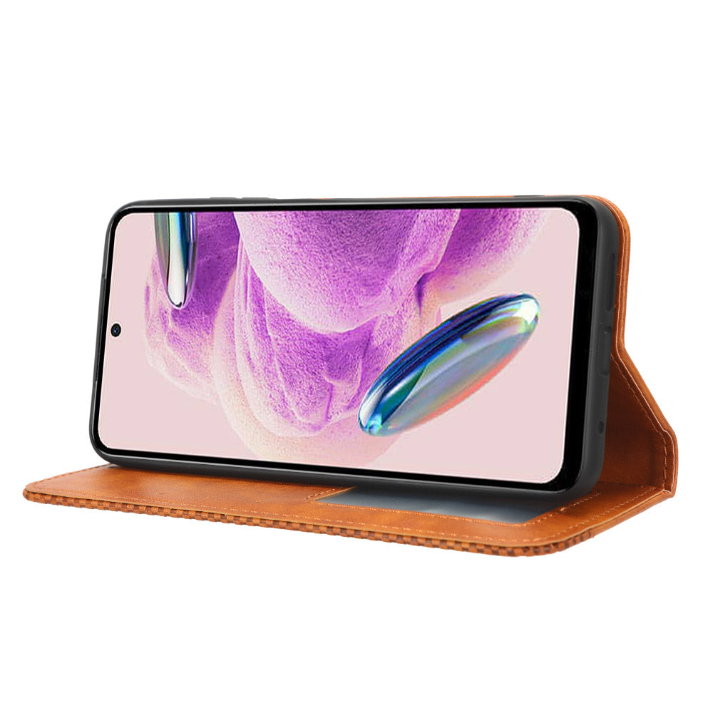 Magnetic Closing Leather Case for Xiaomi Redmi Note 12S 4G , Stand Wallet Retro Phone Cover