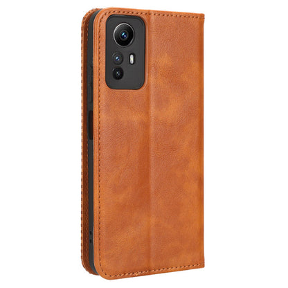 Magnetic Closing Leather Case for Xiaomi Redmi Note 12S 4G , Stand Wallet Retro Phone Cover