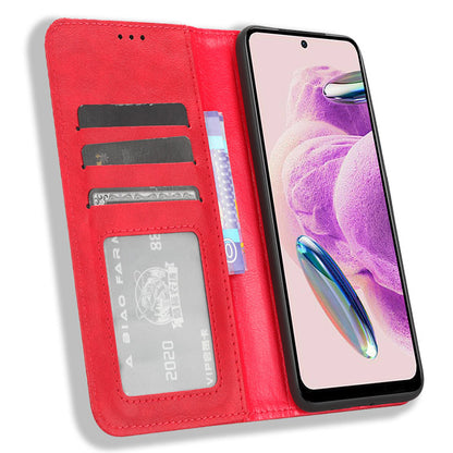 Magnetic Closing Leather Case for Xiaomi Redmi Note 12S 4G , Stand Wallet Retro Phone Cover