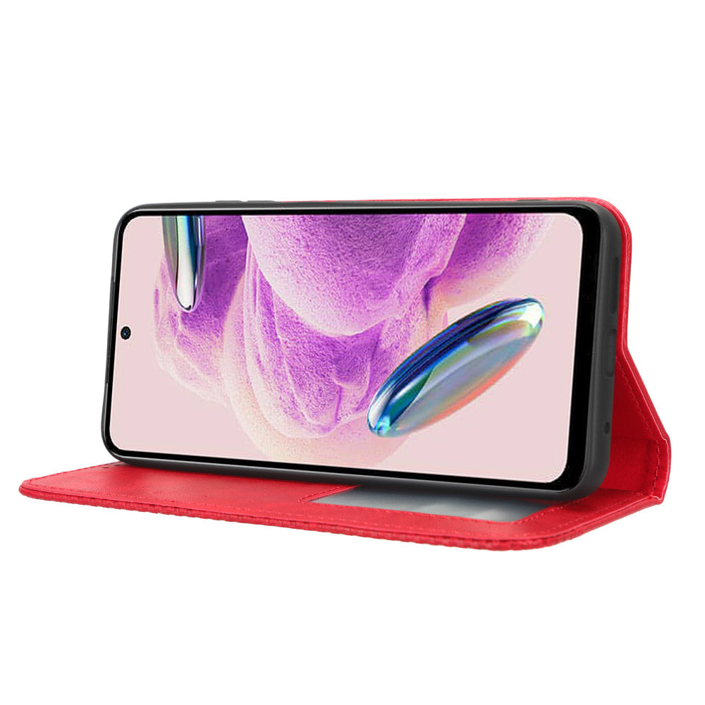 Magnetic Closing Leather Case for Xiaomi Redmi Note 12S 4G , Stand Wallet Retro Phone Cover