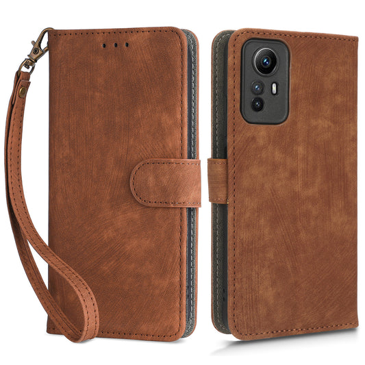 RFID Blocking Phone Case for Xiaomi Redmi Note 12S 4G , Wallet Stand Leather Cover with Strap