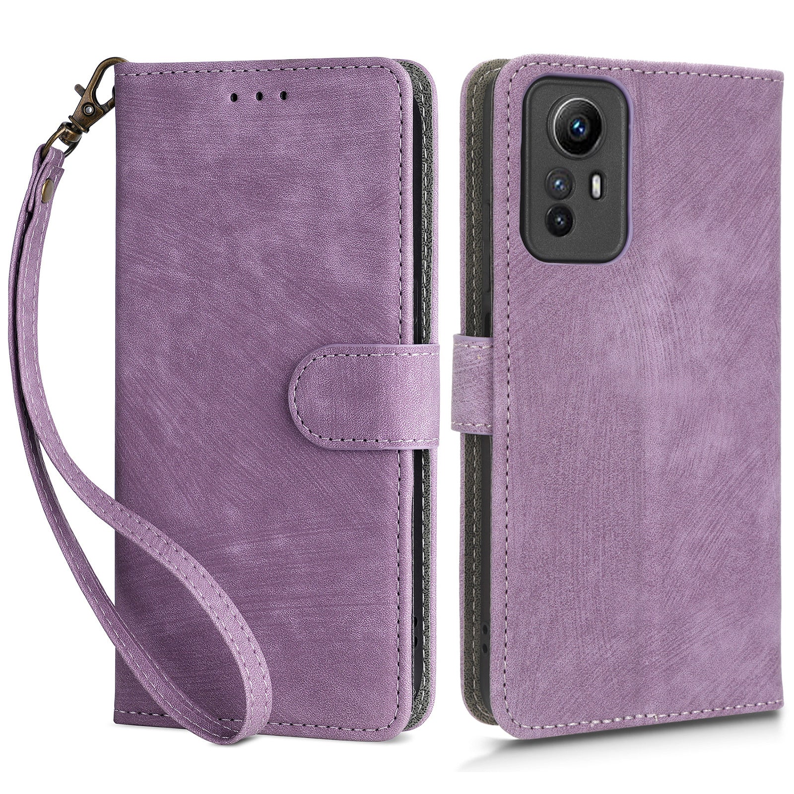 RFID Blocking Phone Case for Xiaomi Redmi Note 12S 4G , Wallet Stand Leather Cover with Strap