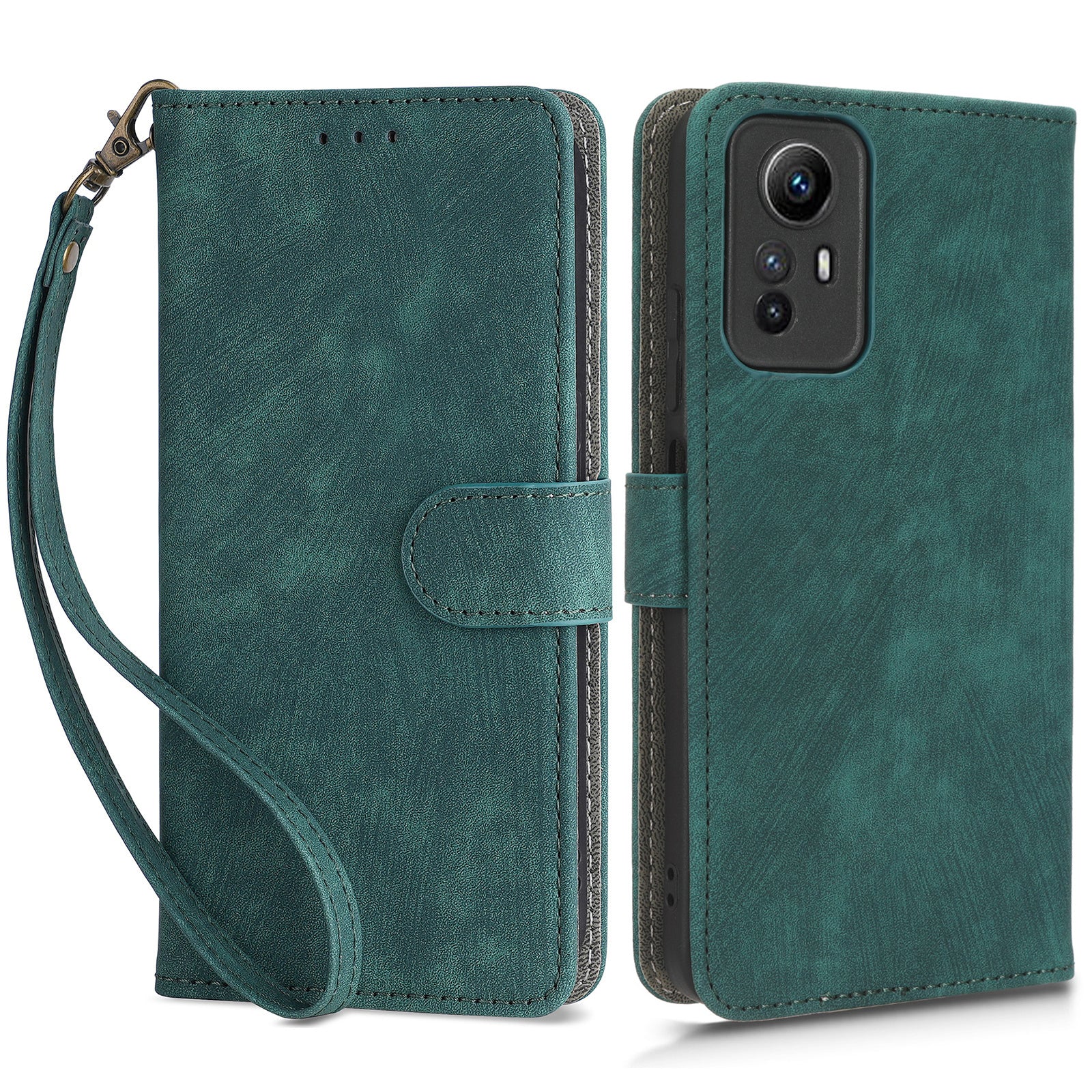 RFID Blocking Phone Case for Xiaomi Redmi Note 12S 4G , Wallet Stand Leather Cover with Strap