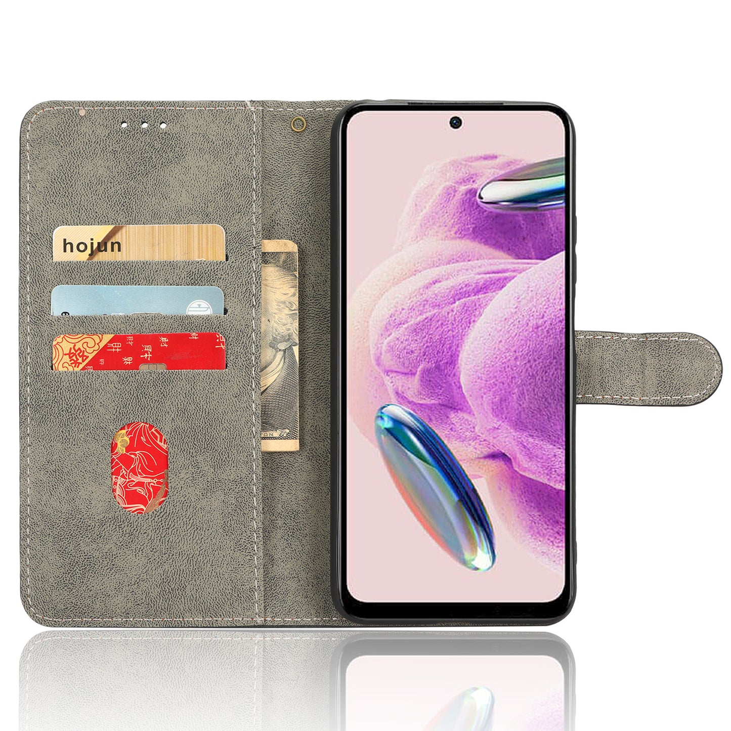 RFID Blocking Phone Case for Xiaomi Redmi Note 12S 4G , Wallet Stand Leather Cover with Strap
