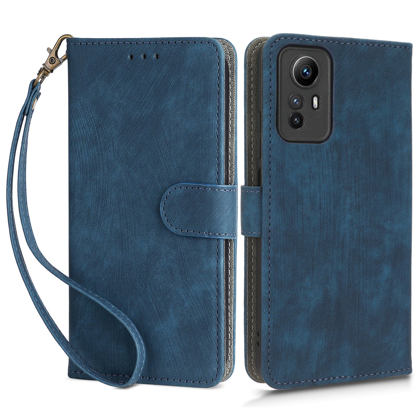 RFID Blocking Phone Case for Xiaomi Redmi Note 12S 4G , Wallet Stand Leather Cover with Strap