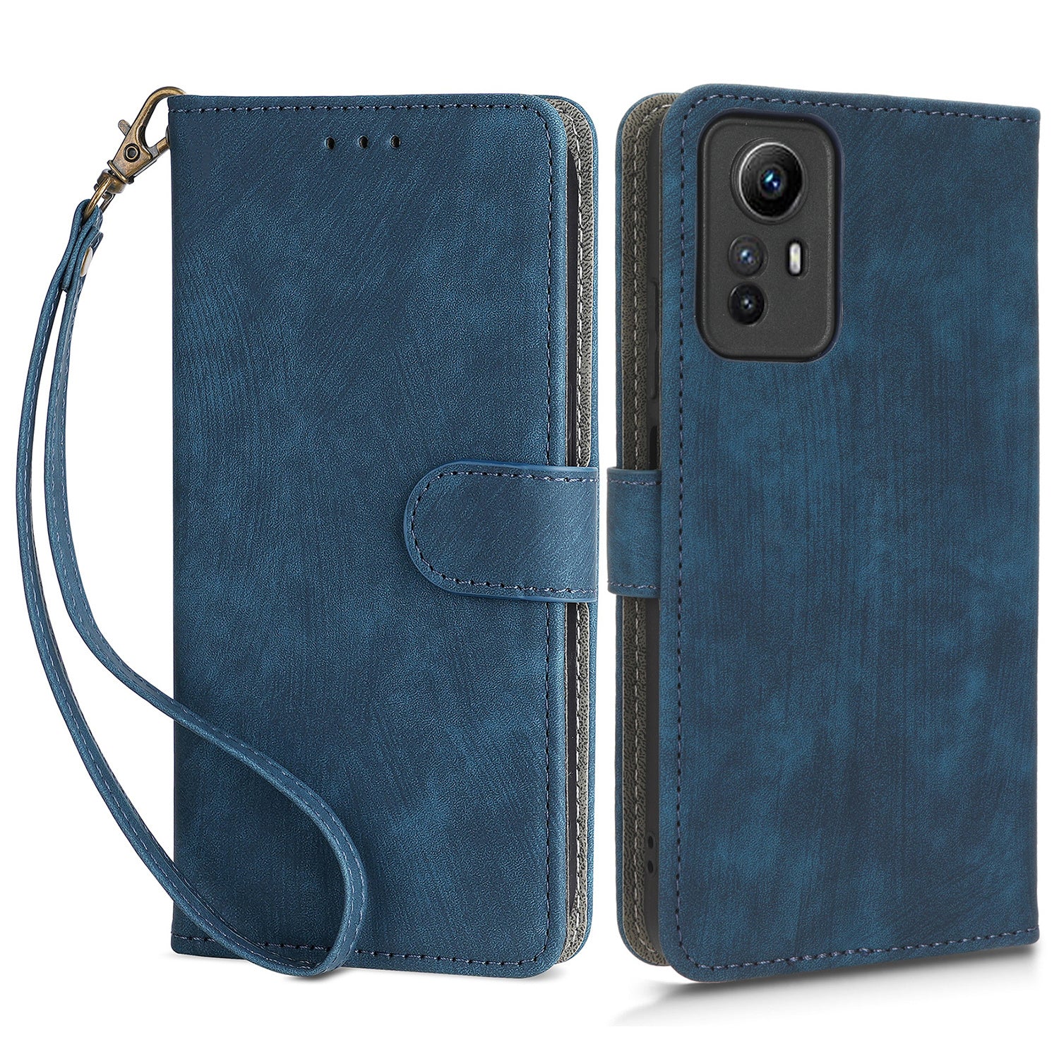 RFID Blocking Phone Case for Xiaomi Redmi Note 12S 4G , Wallet Stand Leather Cover with Strap