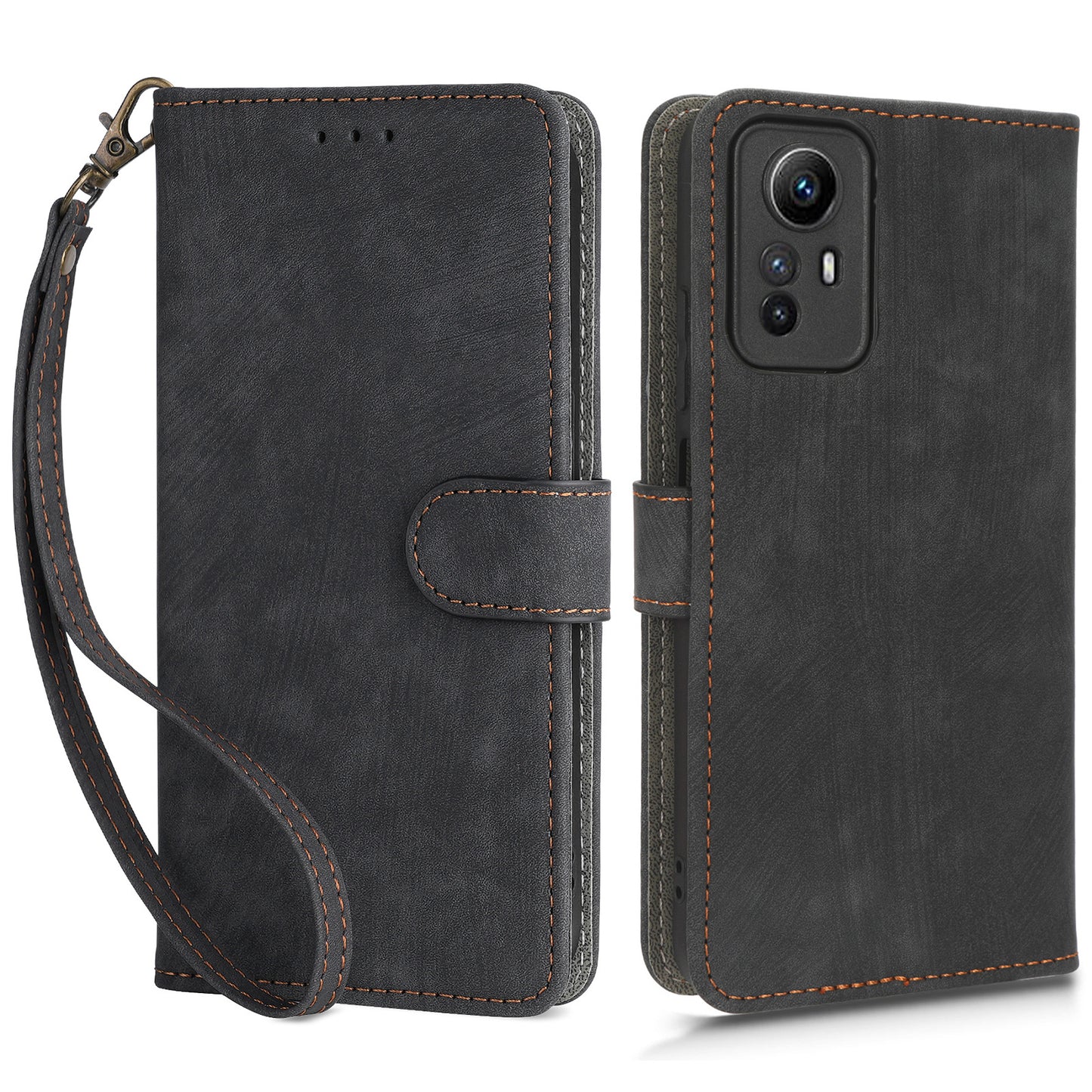 RFID Blocking Phone Case for Xiaomi Redmi Note 12S 4G , Wallet Stand Leather Cover with Strap