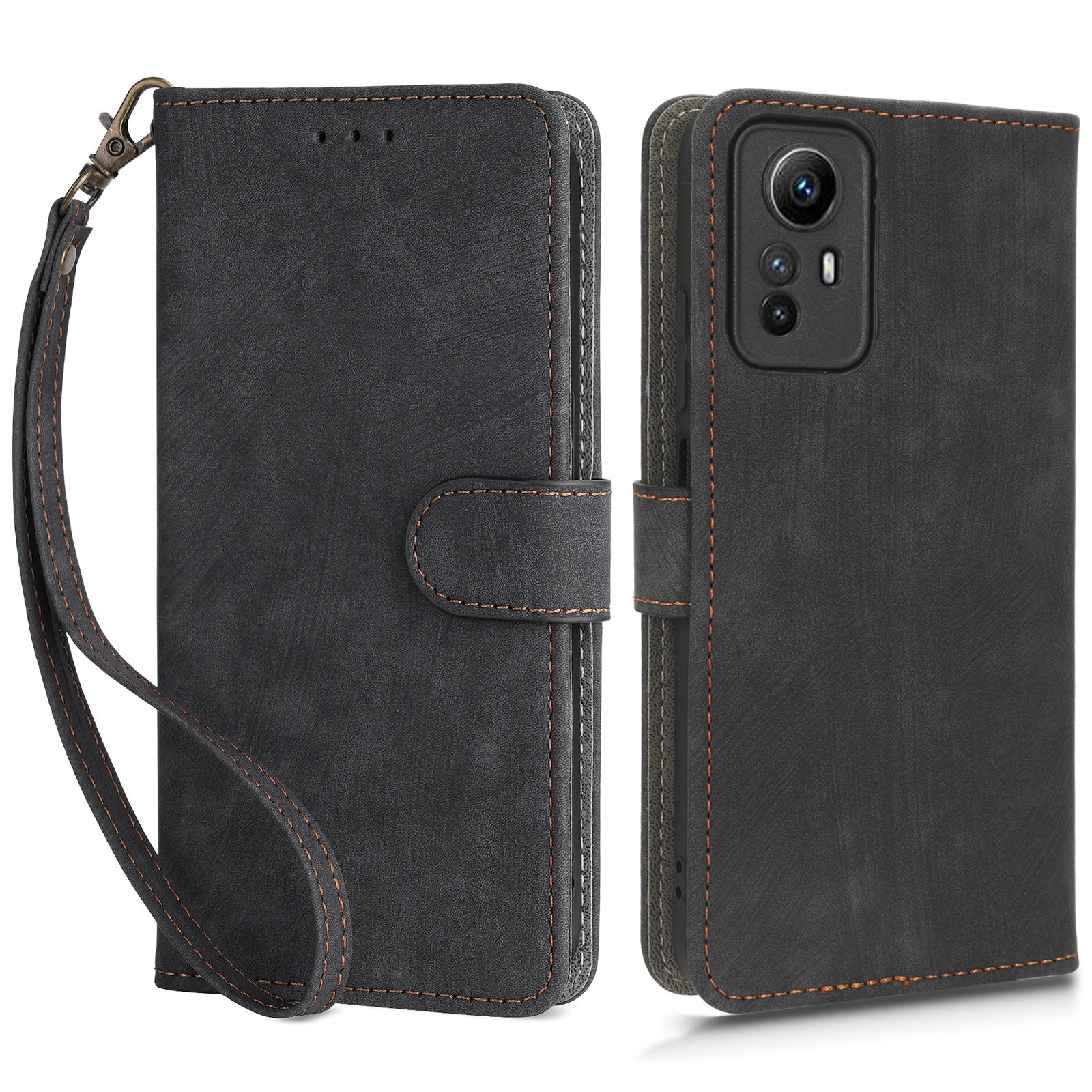 RFID Blocking Phone Case for Xiaomi Redmi Note 12S 4G , Wallet Stand Leather Cover with Strap