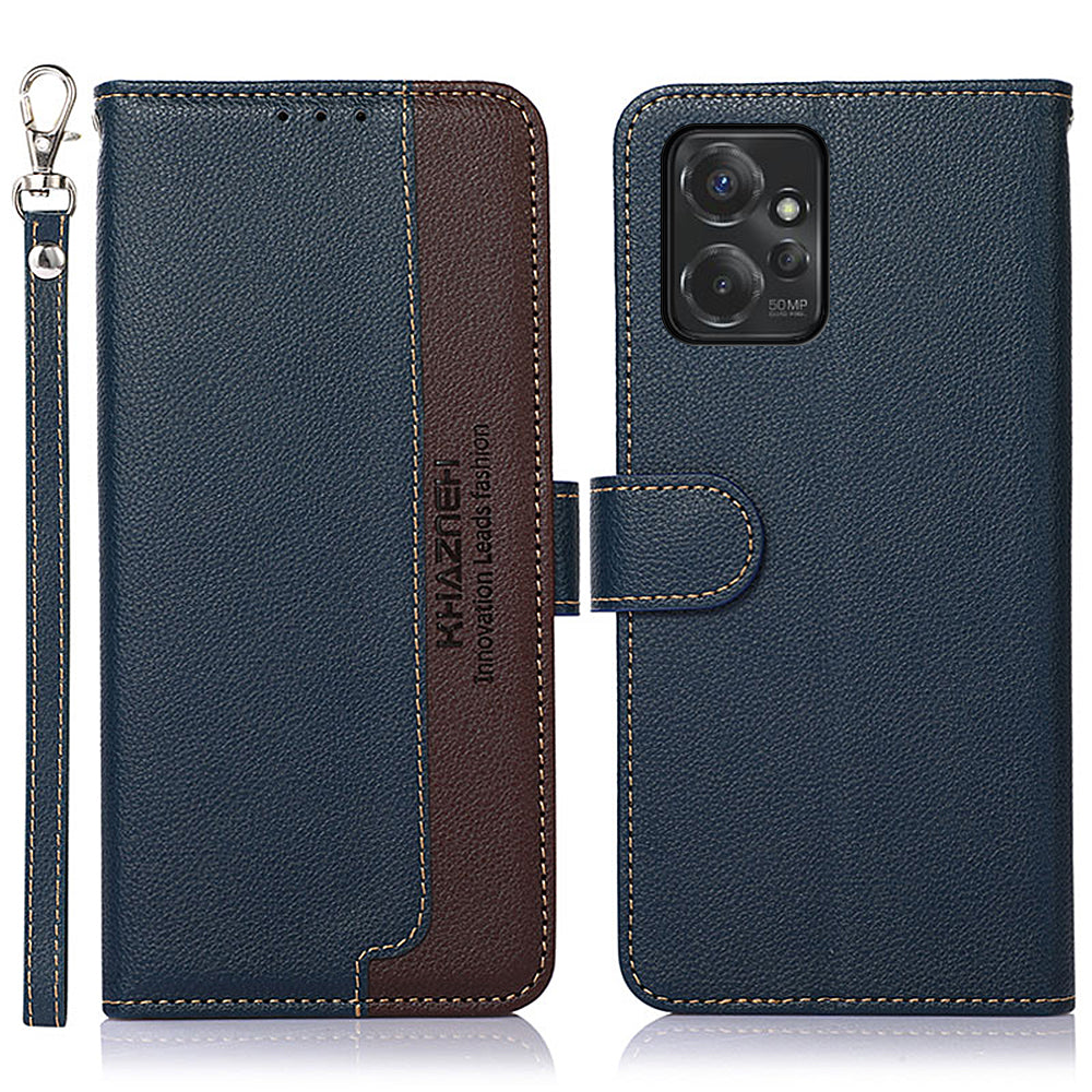 KHAZNEH Leather Case for Motorola Moto G Power 5G RFID Blocking Litchi Texture Stand Wallet Phone Cover
