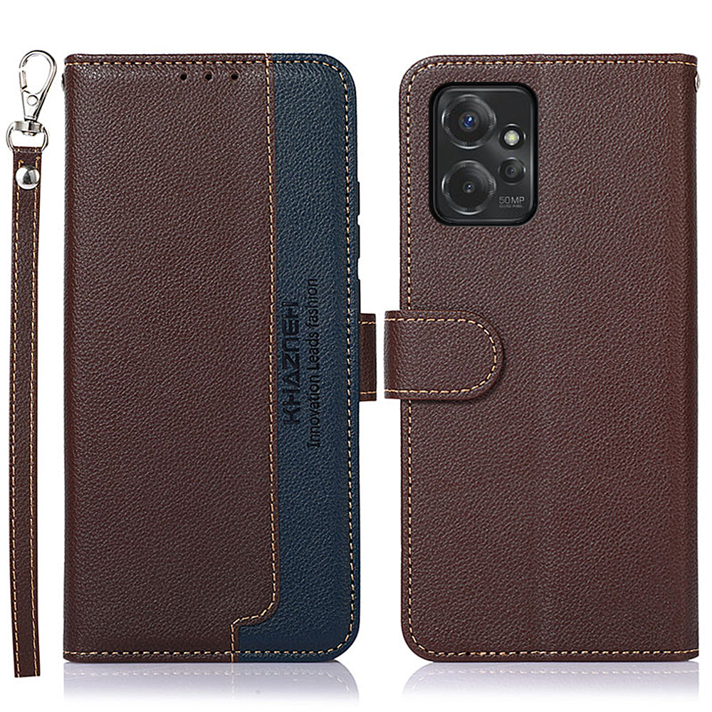 KHAZNEH Leather Case for Motorola Moto G Power 5G RFID Blocking Litchi Texture Stand Wallet Phone Cover