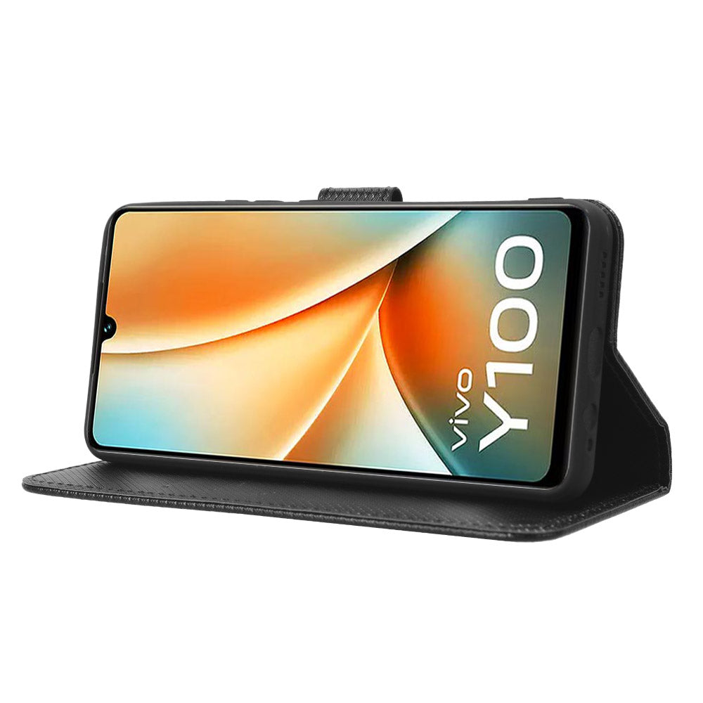 For vivo Y100 5G / T2 5G PU Leather Wallet Case Diamond Texture Flip Stand Phone Cover