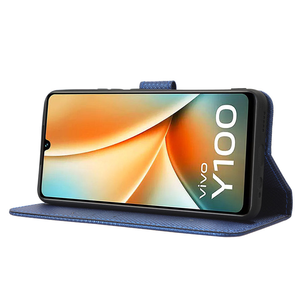 For vivo Y100 5G / T2 5G PU Leather Wallet Case Diamond Texture Flip Stand Phone Cover