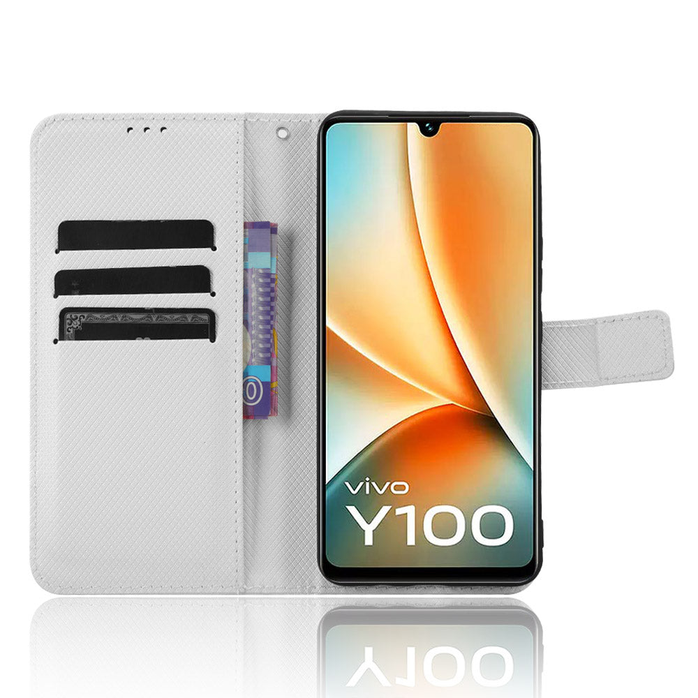 For vivo Y100 5G / T2 5G PU Leather Wallet Case Diamond Texture Flip Stand Phone Cover