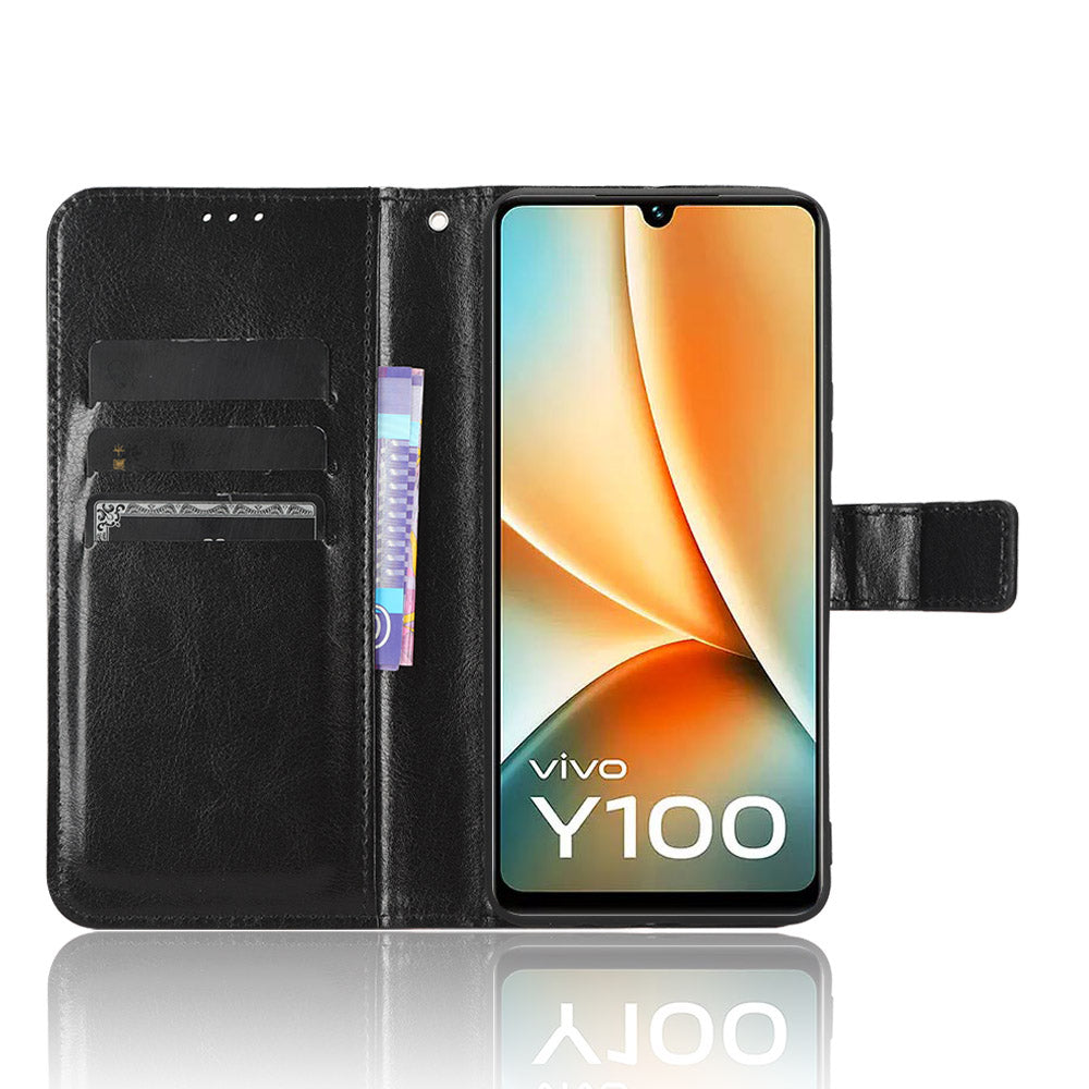 For vivo Y100 5G / T2 5G Crazy Horse Texture PU Leather Wallet Case Phone Cover with Stand