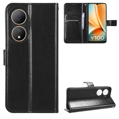 For vivo Y100 5G / T2 5G Crazy Horse Texture PU Leather Wallet Case Phone Cover with Stand