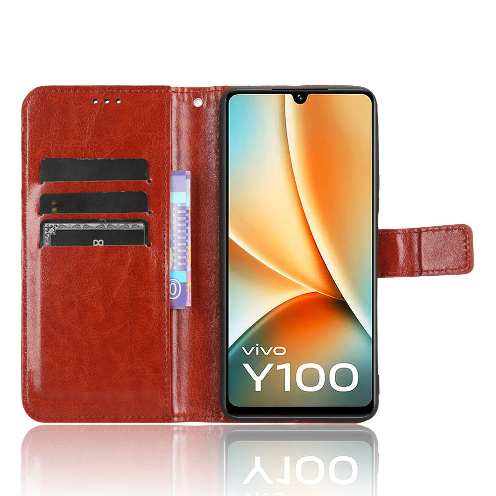 For vivo Y100 5G / T2 5G Crazy Horse Texture PU Leather Wallet Case Phone Cover with Stand