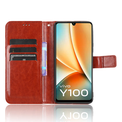 For vivo Y100 5G / T2 5G Crazy Horse Texture PU Leather Wallet Case Phone Cover with Stand