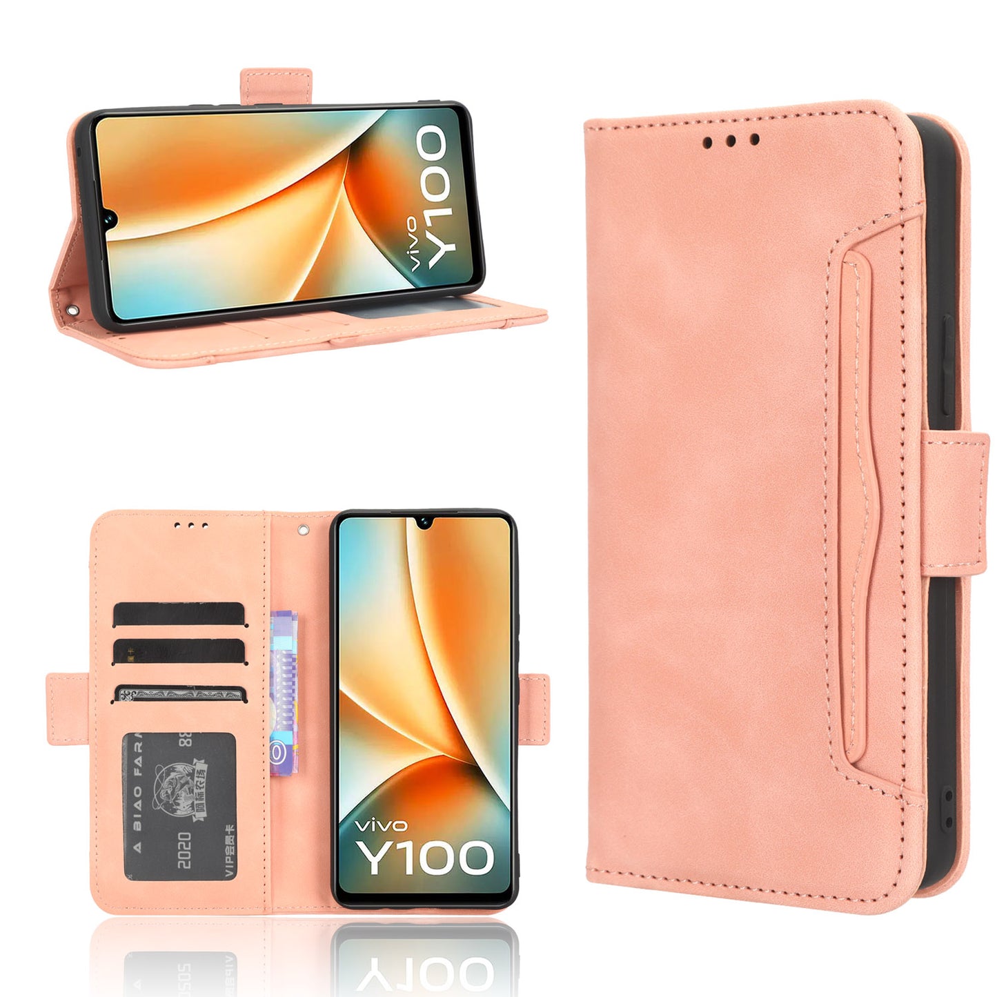 For vivo Y100 5G / T2 5G Multiple Card Slots Drop-proof PU Leather Phone Case Stand Wallet Cover