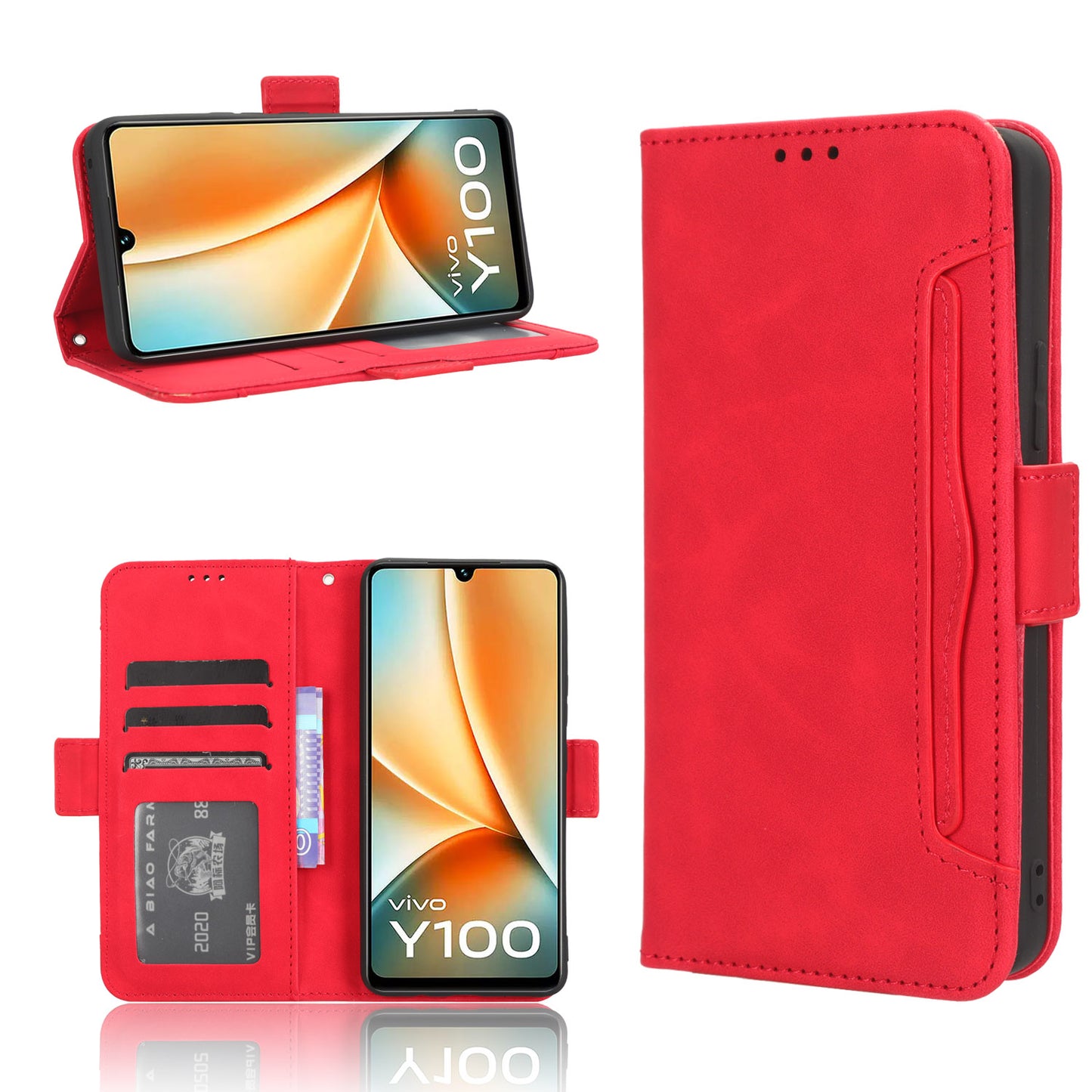 For vivo Y100 5G / T2 5G Multiple Card Slots Drop-proof PU Leather Phone Case Stand Wallet Cover