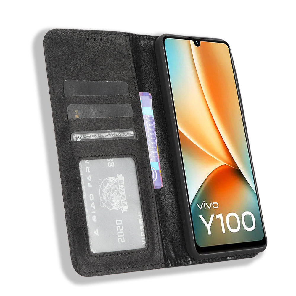 For vivo Y100 5G / T2 5G Magnetic Closing PU Leather Anti-drop Case Stand Wallet Phone Cover