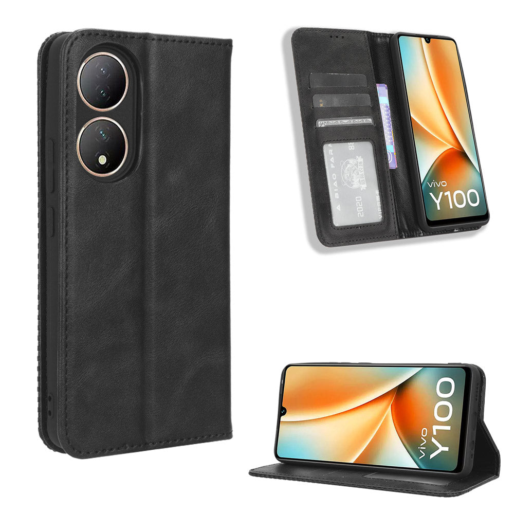 For vivo Y100 5G / T2 5G Magnetic Closing PU Leather Anti-drop Case Stand Wallet Phone Cover