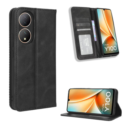For vivo Y100 5G / T2 5G Magnetic Closing PU Leather Anti-drop Case Stand Wallet Phone Cover