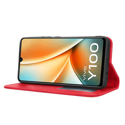 For vivo Y100 5G / T2 5G Magnetic Closing PU Leather Anti-drop Case Stand Wallet Phone Cover