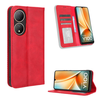 For vivo Y100 5G / T2 5G Magnetic Closing PU Leather Anti-drop Case Stand Wallet Phone Cover